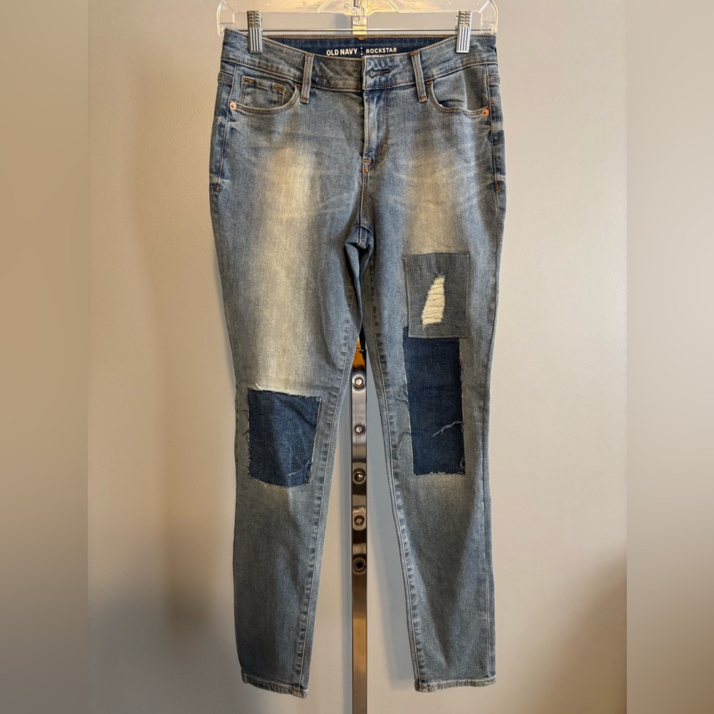 Old Navy Women's Jeans Patches Front‎ Rockstar Size 4 Petite Mid Rise